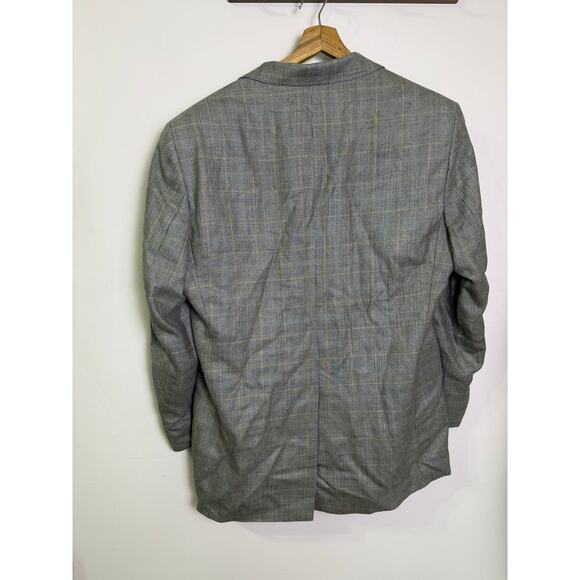 Lauren Ralph Mens 44L Blazer Sport Coat Gray Check Silk Wool 2 Button Jacket - Picture 2 of 9